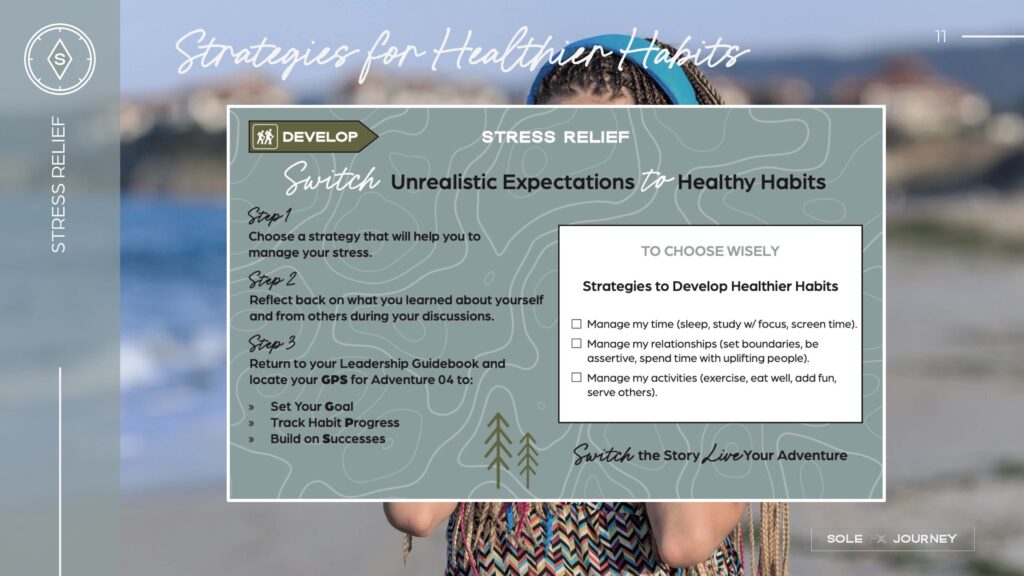 DEVELOP goal-setting slide from an Adventure presentation
